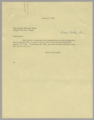 [Letter from Harris Leon Kempner to Robert Driscoll Hotel, March 7, 1963]