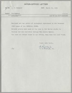 Primary view of object titled '[Letter from T. C. Rozelle, Jr. to I. H. Kempner, March 23, 1960]'.