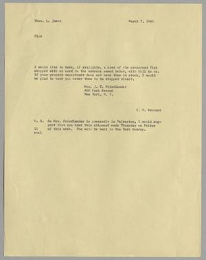 [Letter from Isaac Herbert Kempner to Thomas Leroy James, March 7, 1960]