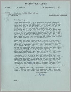 [Letter from Thomas Leroy James to Isaac Herbert Kempner, September 27, 1960]