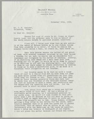 [Letter from Walter F. Woodul to Isaac Herbert Kempner, November 30, 1960]