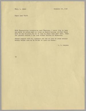 Primary view of object titled '[Letter from Isaac Herbert Kempner to Thomas Leroy James, November 17, 1960]'.