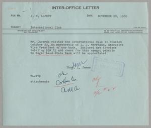 [Letter from Thomas Leroy James to A. M. Alpert, November 28, 1960]