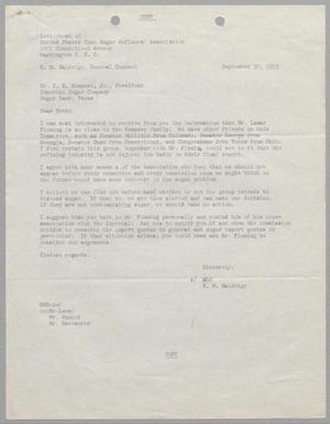 [Letter from H. M. Baldrige to Isaac Herbert Kempner Jr., September 30, 1953]