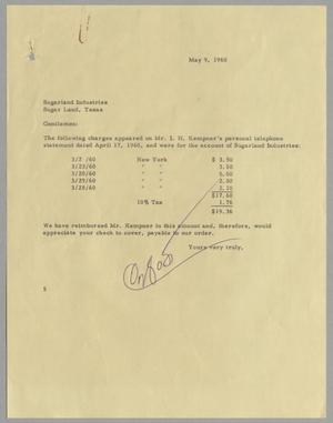 [Letter to Sugarland Industries, May 9, 1960]