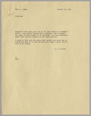 [Letter from Isaac Herbert Kempner to Thomas Leroy James, October 10, 1960]