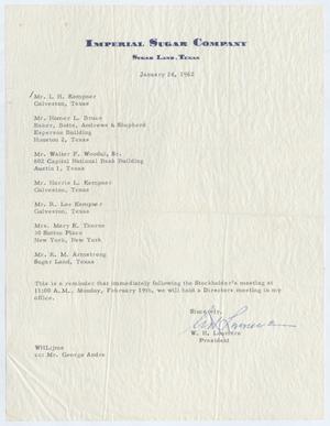 [Letter from W. H. Louviere, to Directors of Imperial Sugar Company, January 24, 1962]