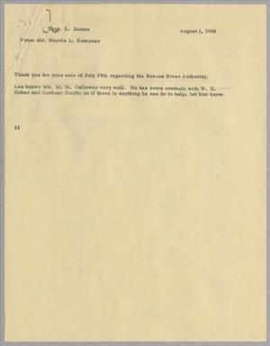 [Letter from Harris Leon Kempner to Thomas Leroy James, August 1, 1960]