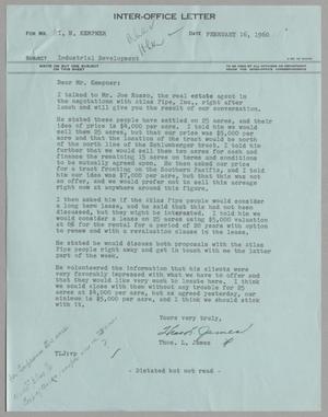 [Letter from Thomas Leroy James to Isaac Herbert Kempner, February 16, 1960]