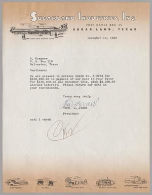 [Letter from Thomas Leroy James to H. Kempner Firm, Decenber 14, 1960]