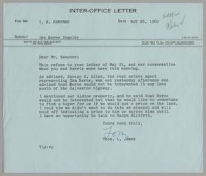 [Letter from Thomas Leroy James to Isaac Herbert Kempner, May 26, 1960]