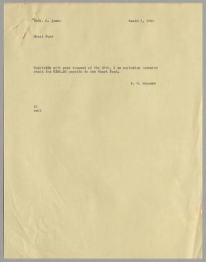 [Letter from Isaac Herbert Kempner to Thomas Leroy James, March 1, 1960]