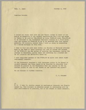 [Letter from Isaac Herbert Kempner to Thomas Leroy James, October 5, 1960]
