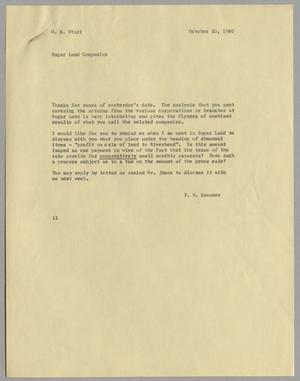 [Letter from Isaac Herbert Kempner to Gus A. Stirl, October 20, 1960]