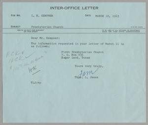 [Letter from Thomas Leroy James to Isaac Herbert Kempner, March 12, 1963]