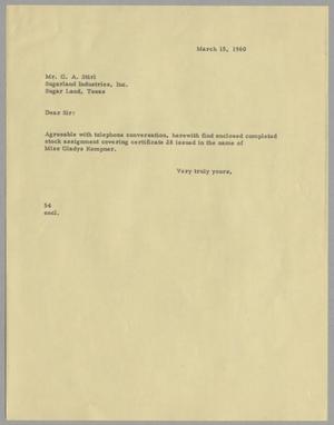 [Letter from R. I. Mehan to Gus A. Stirl, March 15, 1960]