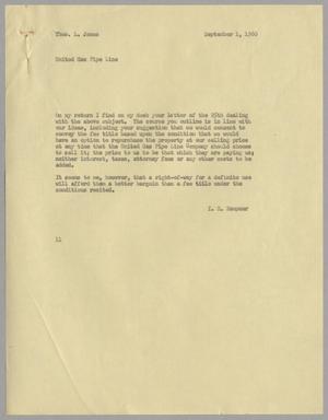 [Letter from Isaac Herbert Kempner to Thomas Leroy James, September 1, 1960]