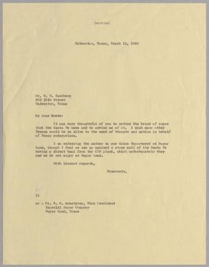 [Letter from Isaac Herbert Kempner to W. H. Sandberg, March 18, 1960]