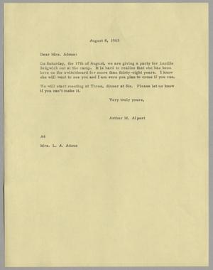 Primary view of object titled '[Letter from Arthur M. Alpert to L. A. Adoue, August 8, 1963]'.