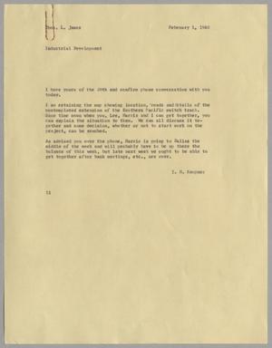 [Letter from Isaac Herbert Kempner to Thomas Leroy James, February 1, 1960]