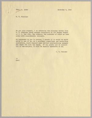 [Letter from Isaac Herbert Kempner to Thomas Leroy James, November 4, 1954]