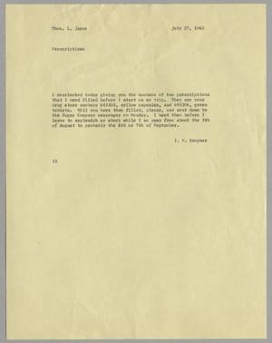 [Letter from Isaac Herbert Kempner to Thomas Leroy James, July 27, 1962]