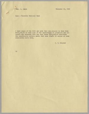 [Letter from Isaac Herbert Kempner to Thomas Leroy James, November 12, 1960]