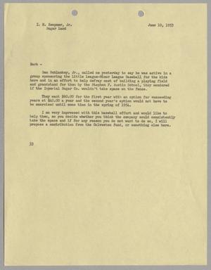 [Letter from Harris Leon Kempner to Isaac Herbert Kempner Jr., June 10, 1953]