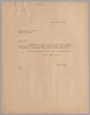 [Letter from Harris L. Kempner, Jr. to Secretary of State, April 20, 1939]