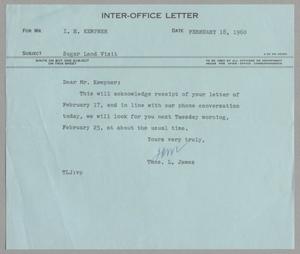 [Letter from Thomas Leroy James to Isaac Herbert Kempner, February 18, 1960]