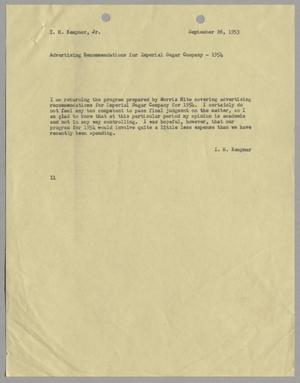 [Letter from Isaac Herbert Kempner to Isaac Herbert Kempner Jr., September 26, 1953]