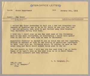 [Letter from I. H. Kempner, Jr. to Sales Department, January 9, 1953]