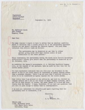 [Letter from Isaac Herbert Kempner Jr. to Macdonald Lynch, September 11, 1953]
