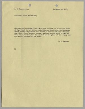 [Letter from Isaac Herbert Kempner to Isaac Herbert Kempner Jr., September 16, 1953]