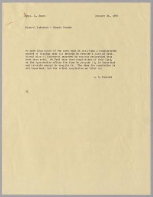 Primary view of object titled '[Letter from Isaac Herbert Kempner to Thomas Leroy James, January 26, 1960]'.