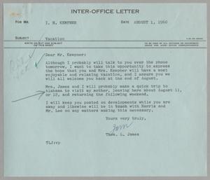 [Letter from Thomas Leroy James to Isaac Herbert Kempner, August 1, 1960]