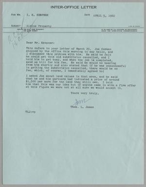 [Letter from Thomas Leroy James to Isaac Herbert Kempner, April 5, 1960]