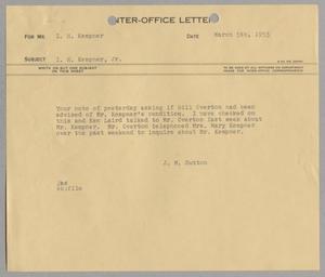 [Inter-Office Letter from J. M. Sutton to I. H. Kempner, March 5, 1953]