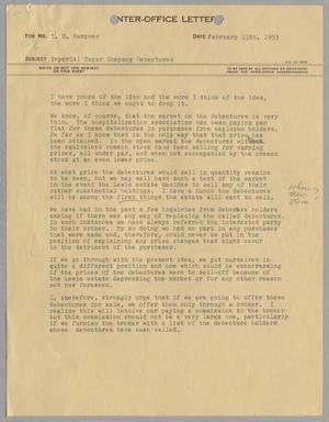 [Letter from I. H. Kempner, Jr. to I. H. Kempner, February 13, 1953]