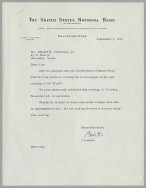 [Letter from Robert Vineyard to Edward R. Thompson, Jr., September 7, 1965]