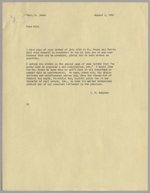 [Letter from Isaac Herbert Kempner to Thomas Leroy James, August 1, 1960]