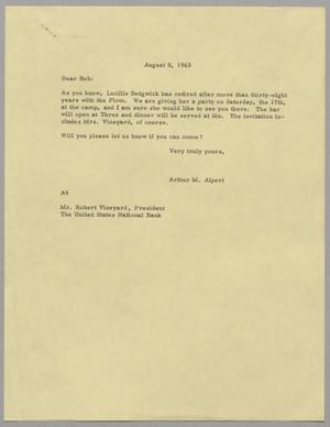 [Letter from Arthur M. Alpert to Robert Vineyard, August 8, 1963]