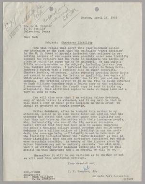 [Letter from I. H. Kempner, Jr. to I. H. Kempner, April 16, 1953]