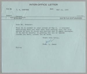 [Letter from Thomas Leroy James to Isaac Herbert Kempner, May 10, 1960]