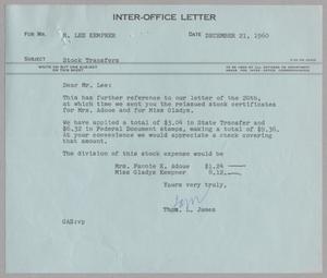 [Letter from Thomas Leroy James to Robert Lee Kempner, December 21, 1960]