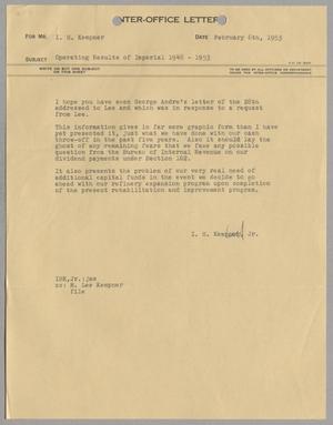 [Letter from I. H. Kempner, Jr. to I. H. Kempner, February 6, 1953]