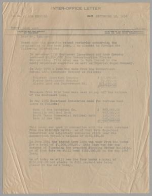 Primary view of object titled '[Letter from Thomas Leroy James to Robert Lee Kempner, September 12, 1958]'.