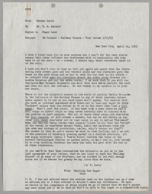 [Letter from Herman Lurie to E. A. Mantzel, April 14, 1953]