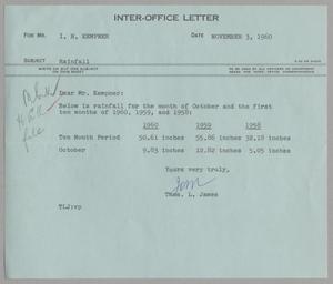 [Letter from Thomas Leroy James to Isaac Herbert Kempner, November 3, 1960]