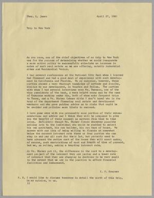 [Letter from Isaac Herbert Kempner to Thomas Leroy James, April 27, 1960]